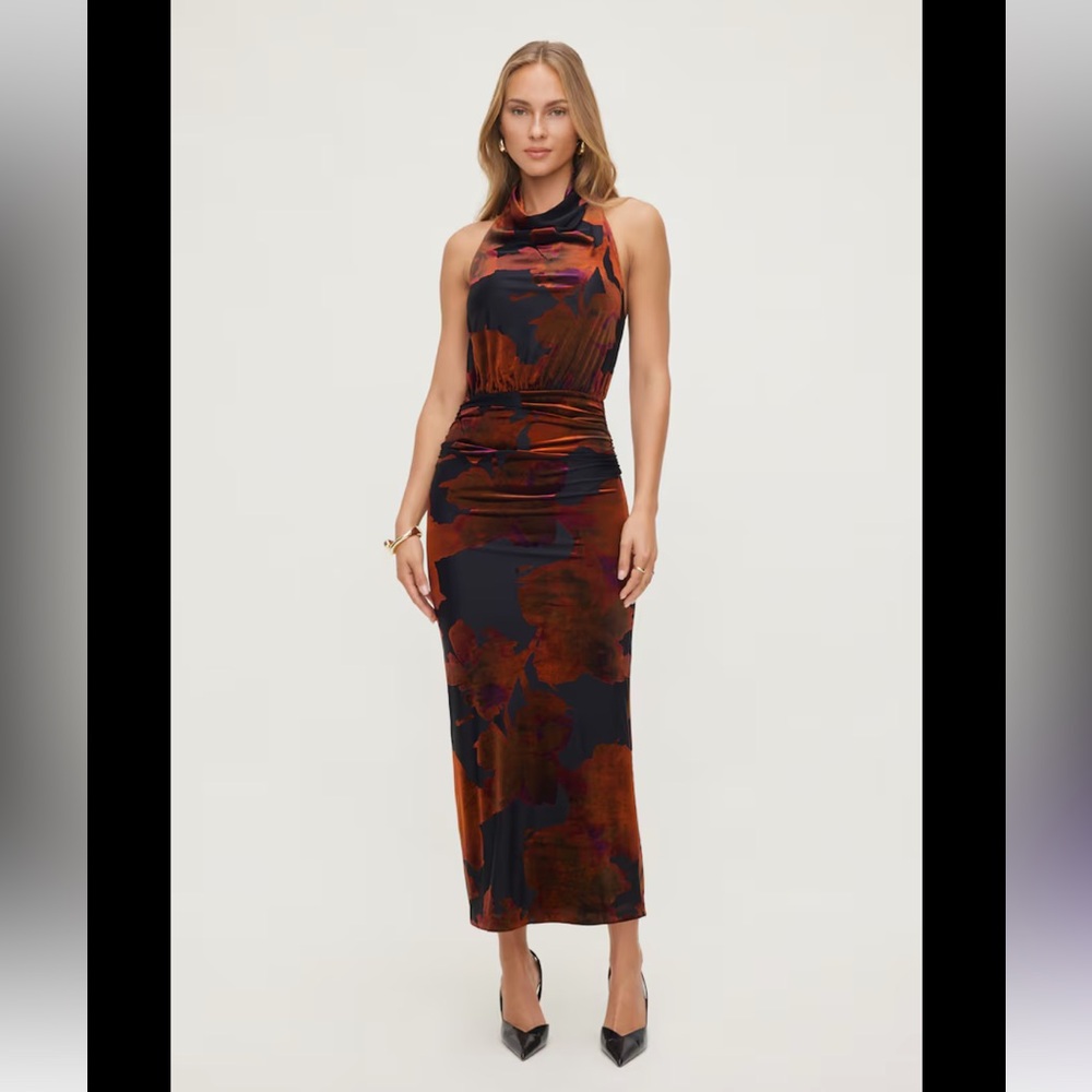 Elegant Sleeveless Black and Burnt Orange Dress